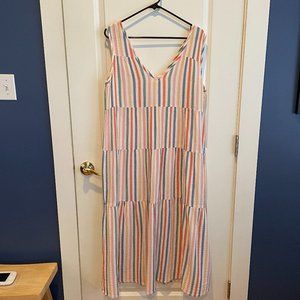 Marine Layer Corinne Tiered Cotton Gauze Maxi Dress Multi Stripe
